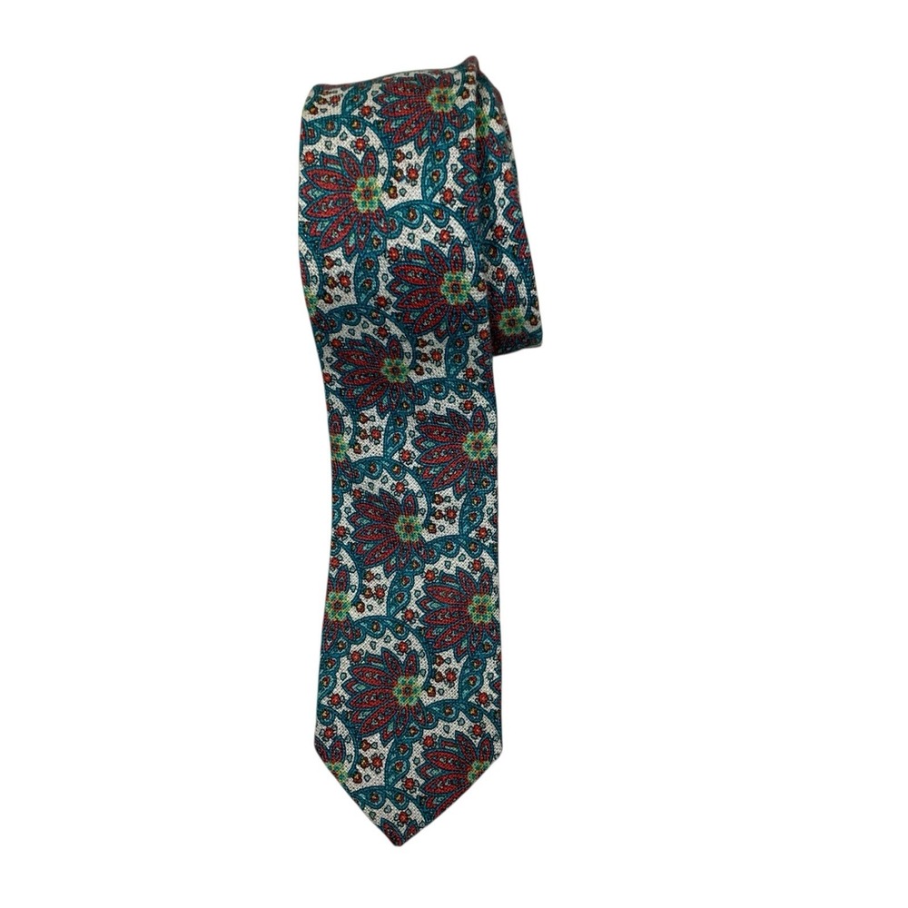 John Francomb Classics‎ Paisley Linen Tie Handmade Made In Italy